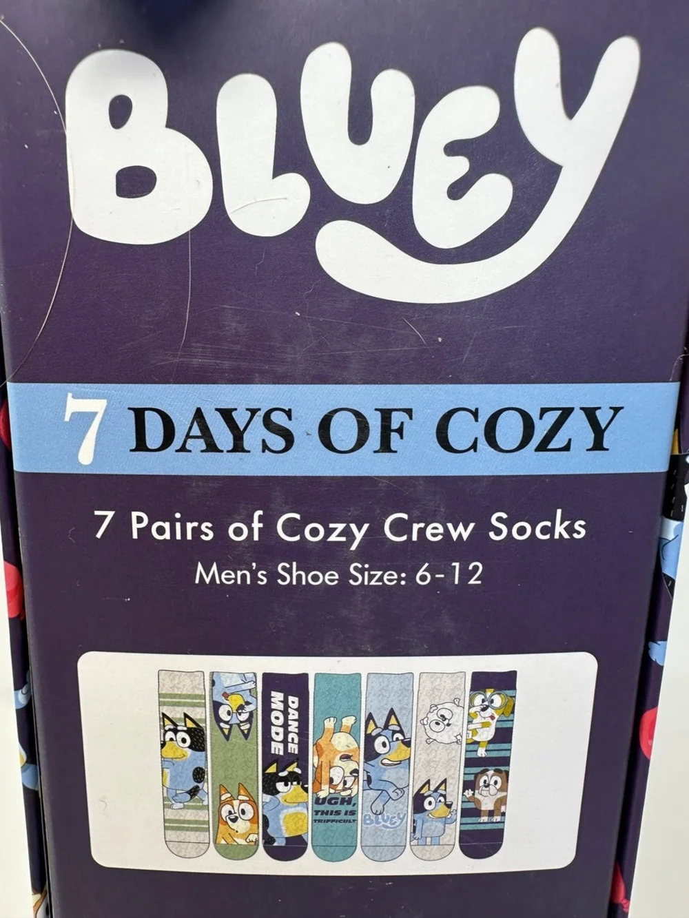 Bluey Men's 7-Pack Cozy Crew Socks - Multi-Color Size 6-12